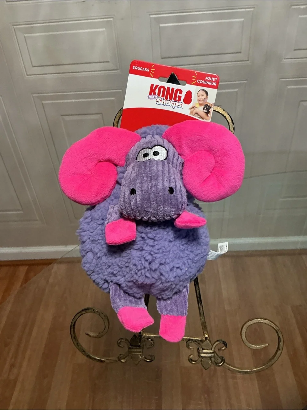 Kong Sherps Plush Purple and Pink Ram Dog Toy Squeaks New Sz Med. 9”